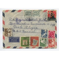 ALEMANIA OCCIDENTAL 1953 SOBRE CIRCULADO A BRASIL CON SERIES COMPLETAS DE ALTO VALOR + PAREJA DEL RARO 8 Pf CORNETAS EN TOTAL EN UN VIEJO MICHEL 178 EUROS
